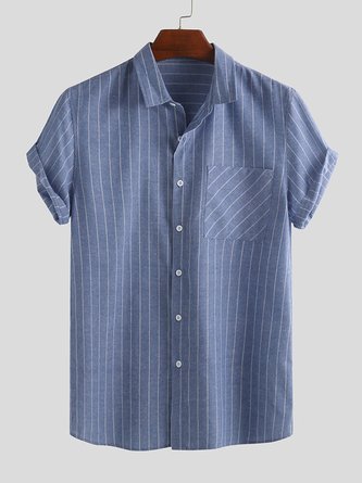 Men's Vintage Stripe Summer Short Sleeve Single-breasted Casual Shirt