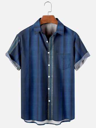 Hawaiian Retro Striped Men's Casual Short-sleeved Shirt