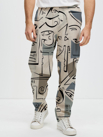 Based Geometric Abstraction Printing Style Leisure Trousers
