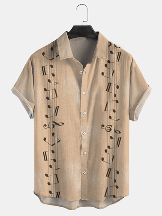Geometric Stripe Printed Music Comfortable Shirt With Short Sleeves