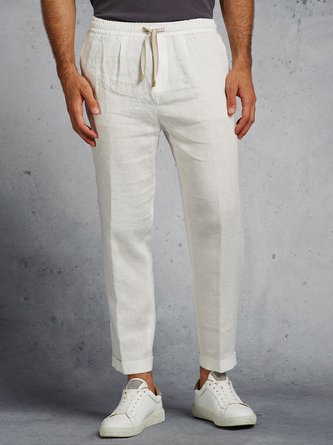 Plain Cotton Elastic-Waist  Wide leg Pants