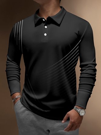 Gradient Abstract Striped Buttons Long Sleeve Polo