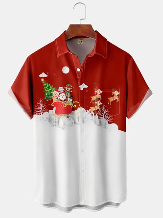Santa Claus Chest Pocket Short Sleeve Casual Shirt