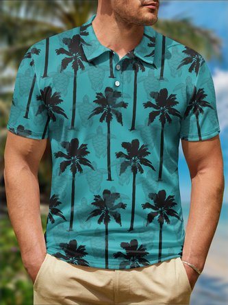 Coconut Tree Sea Turtle Button Short Sleeve Golf Polo Shirt