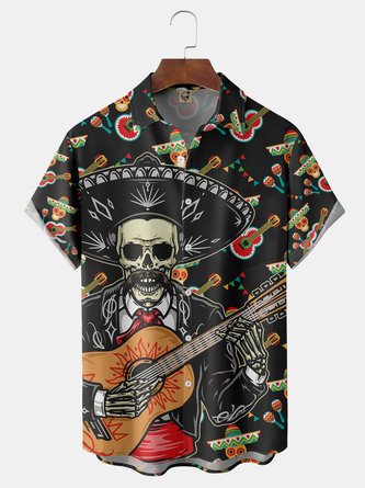 Cinco De Mayo Skull Chest Pocket Short Sleeve Shirt