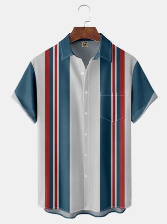Geometric Chest Pocket Short Sleeve Bowling Shirt
