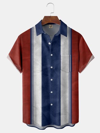 Contrasting Stripes Chest Pocket Short Sleeve Casual Shirt