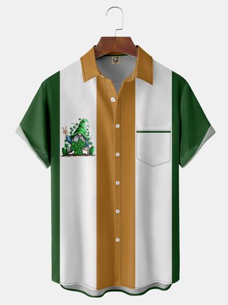 St. Patrick's Day Gnomes Chest Pocket Short Sleeve Shirt