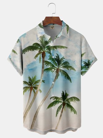 Coconut Tree Chest Pocket Short Sleeve Shirt