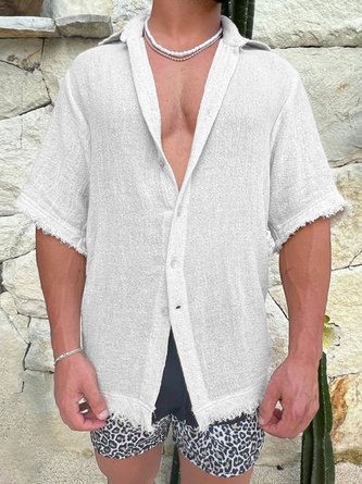 Loose Regular Sleeve Cotton-Blend Casual Tassel Shirt