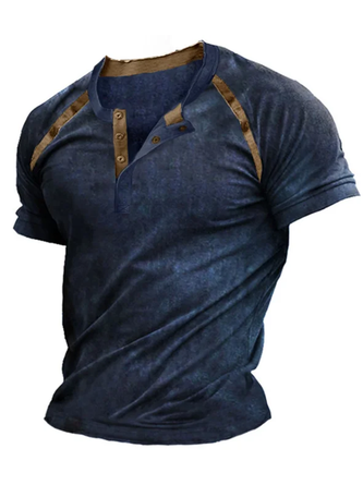 Henley Collar Gradient Vintage Short Sleeve T-Shirt