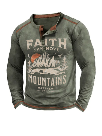 Faith Can Move Mountains Henley Collar Long-sleeved T-shirt