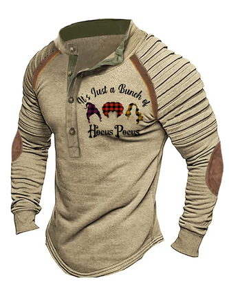 Halloween Hocus Pocus Henley Collar Long Sleeve T-shirt