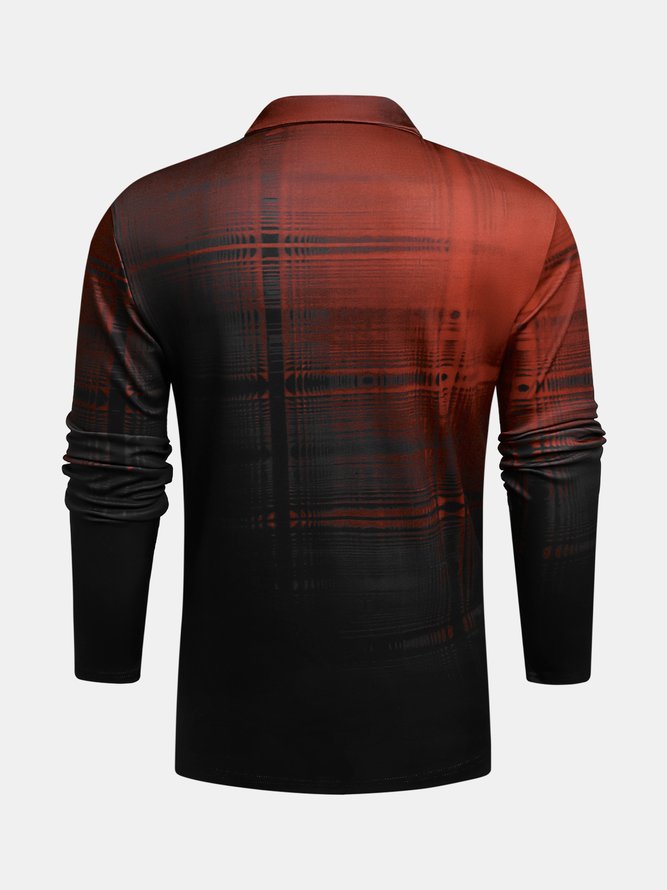 Gradient Check Line Zip Long Sleeve Polo