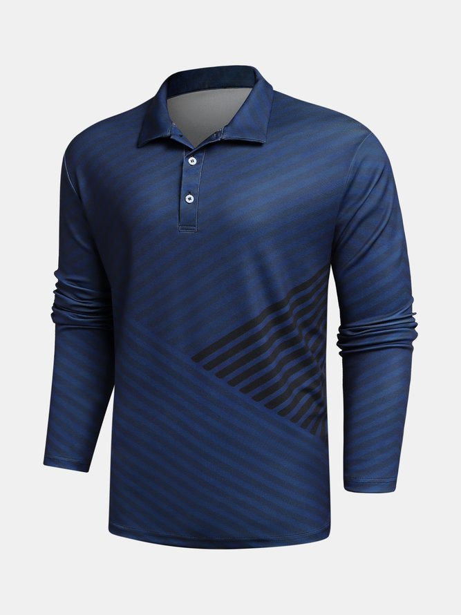 Striped  Buttons Long Sleeve Polo