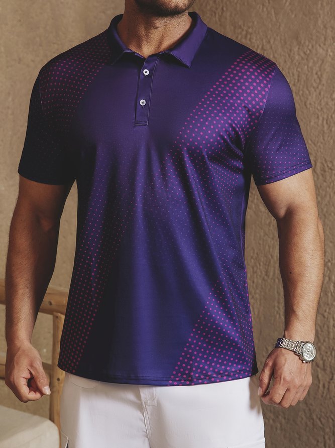Gradient Polka Dots Button Short Sleeve Polo Shirt