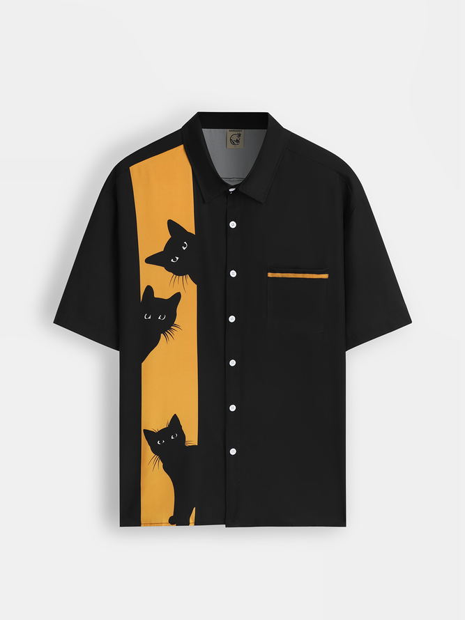 Men's Halloween Elements Cat Graphic Print Short Sleeve Shirt