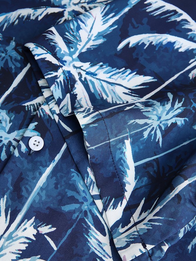 Men's Hawaiian Print Lapel Loose Chest Pocket Short Sleeve Fashion Aloha Shirt