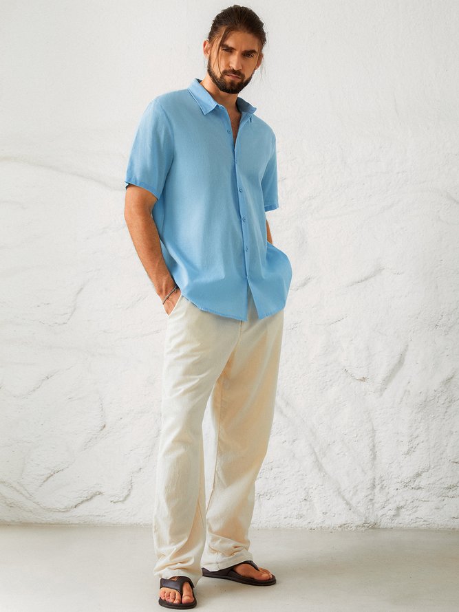 Men's Lapel Solid Color Short Sleeve Men's Shirt