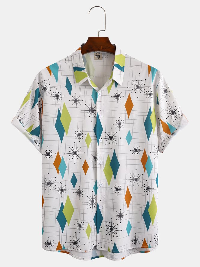 Men's Geometric Print Casual Breathable Short Sleeve Shirt