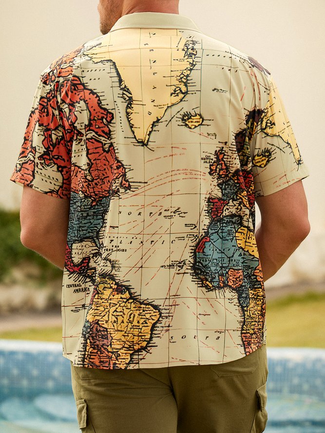 Men's Vintage Map Print Casual Breathable Short Sleeve Shirt