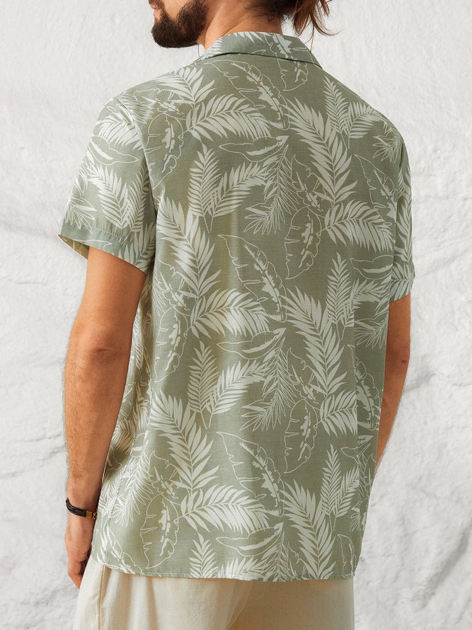 Men's Plain Palm Leaf Loose Short Sleeve Shirt
