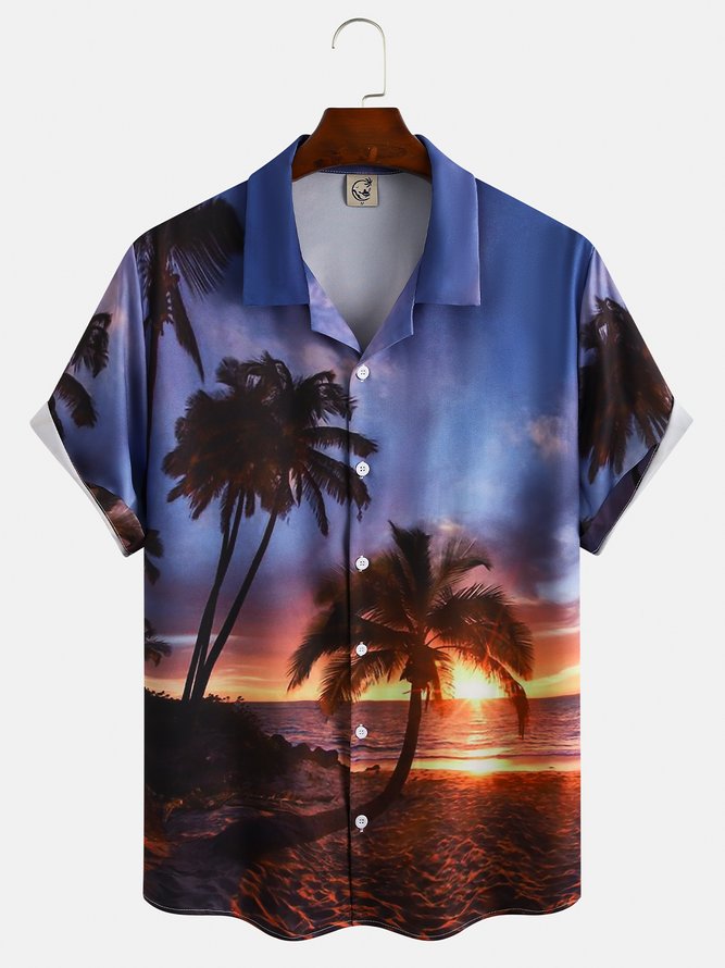 Mens Funky Hawaiian Coconut Tree Print Casual Short Sleeve Aloha Shirt