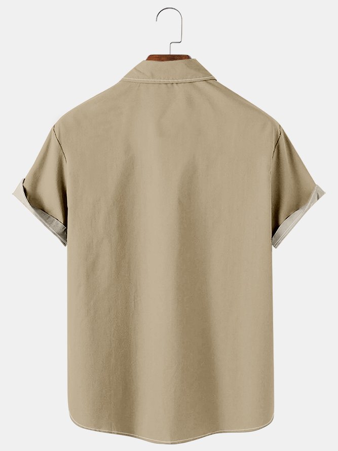 Mens Crucifix Print Casual Breathable Short Sleeve Bowling Shirt