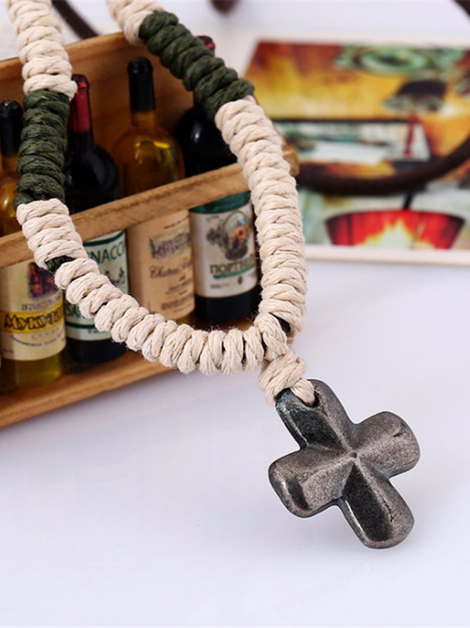 Men's Hemp Rope Braided Vintage Alloy Necklace
