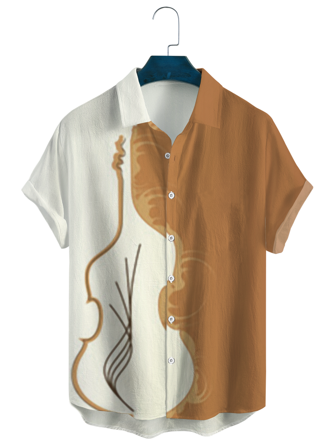 Geometric Style Music Color Printing Comfortable Hemp Short-Sleeved Shirt