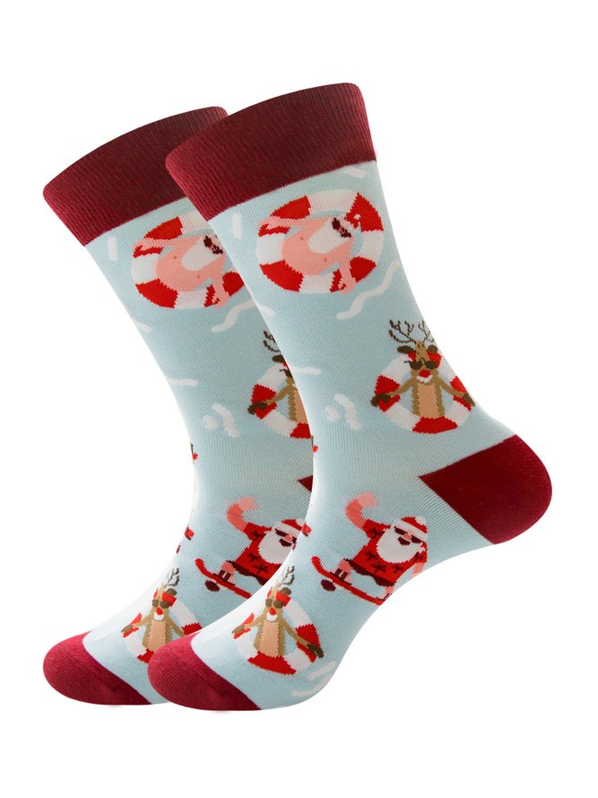 Christmas Cotton Jacquard Santa, Elk, Snowflake Pattern Socks, Festive Matching Red Socks