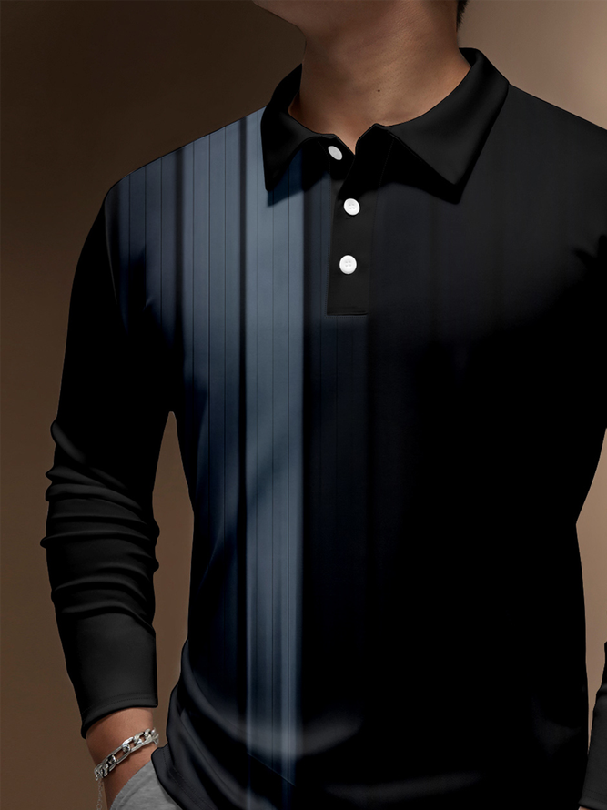 Gradient Striped Buttons Long Sleeve Polo