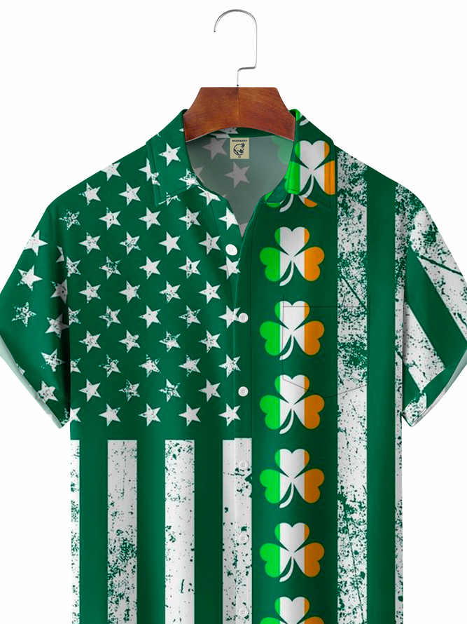 St Patrick‘s Day Sharmark Chest Pocket Short Sleeve Casual Shirt