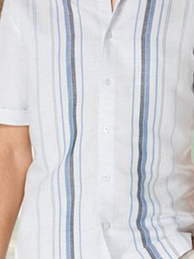 Stripes Short Sleeve Casual Bowling Shirt