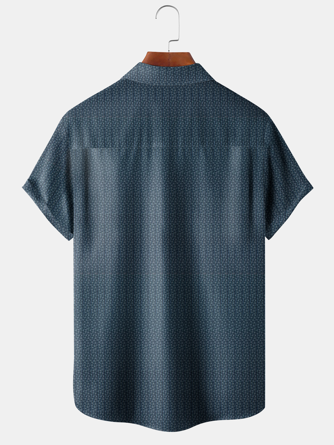 Dark Polka Dots Chest Pocket Short Sleeve Bowling Shirt