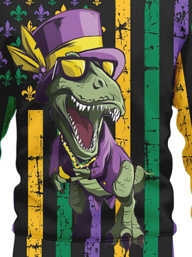 Ugly Mardi Gras Dinosaur Crew Neck Sweatshirt