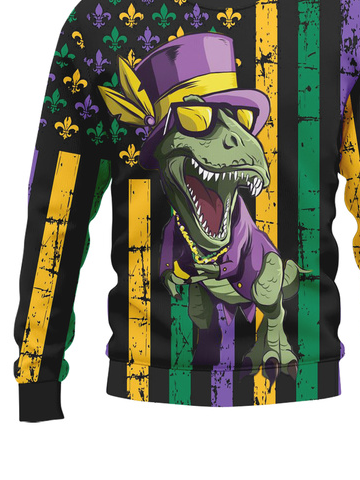 Ugly Mardi Gras Dinosaur Crew Neck Sweatshirt