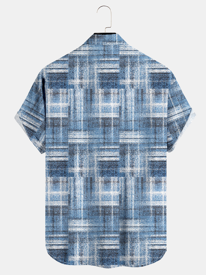 Geometric Check Chest Pocket Short Sleeve Casual Shirt