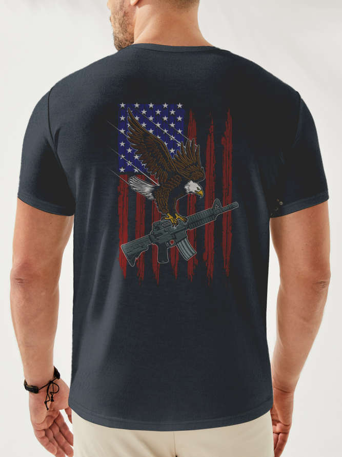 American Flag Henley Neck Casual T-Shirt