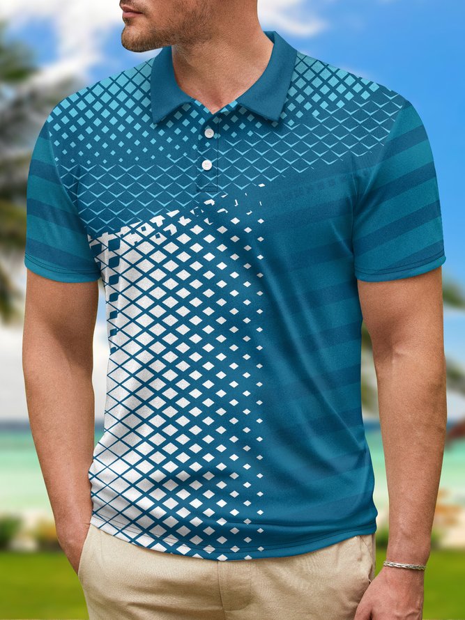 Geometric Color Block Button Short Sleeve Golf PoLo Shirt