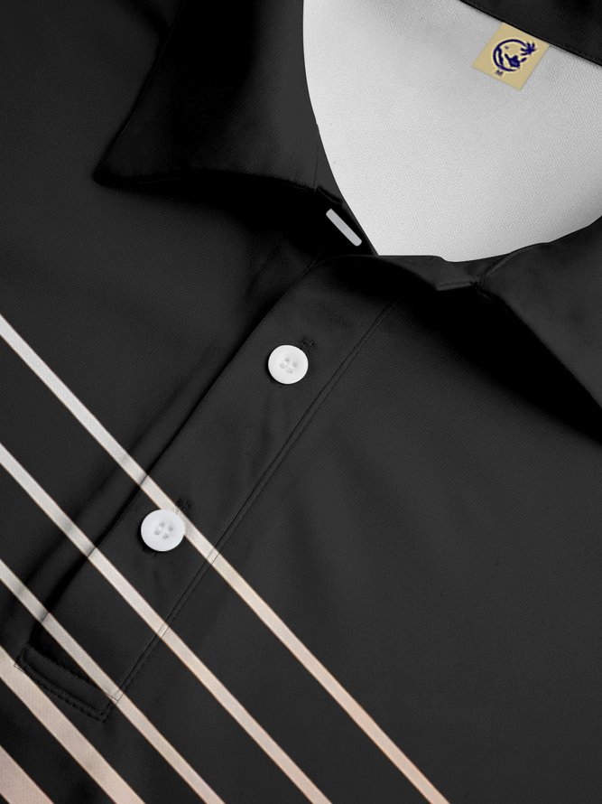 Geometric Abstract Line Button Short Sleeve Golf PoLo Shirt