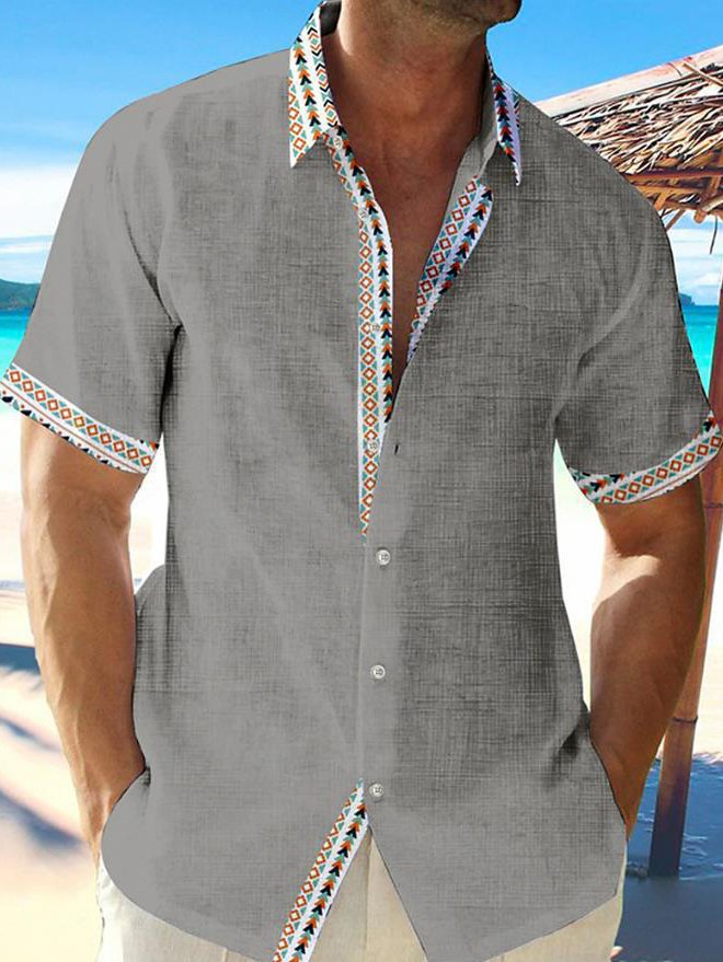 Men's Vacation Casual Ethnic Pattern Patchwork Short Sleeve Shirt