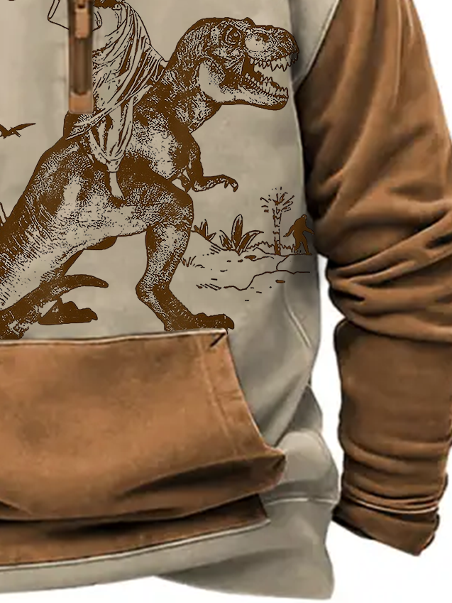 Jesus Riding A Dinosaur Retro Stitching Sweatshirt