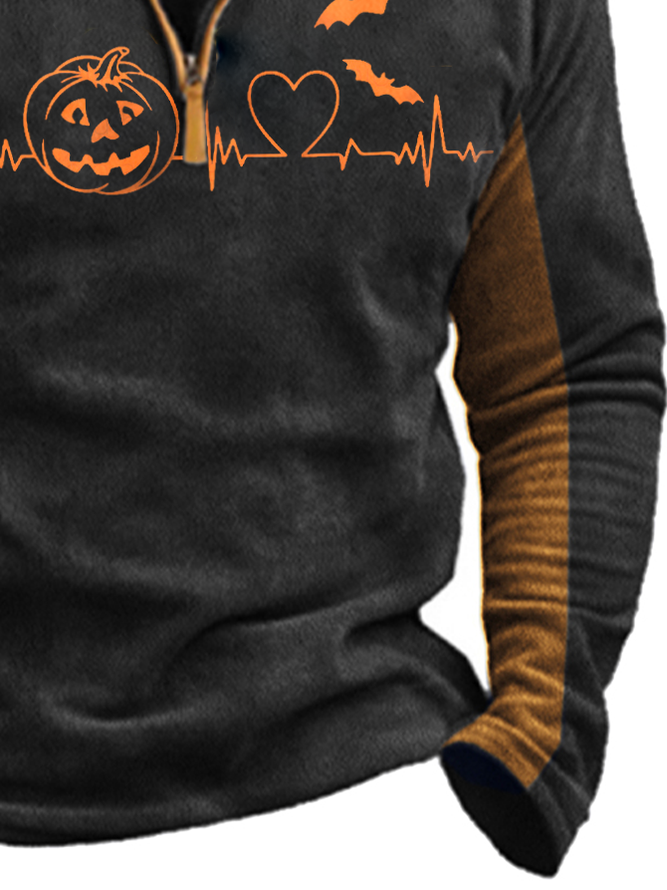 Halloween Pumpkin Colorblock Retro Sweatshirt