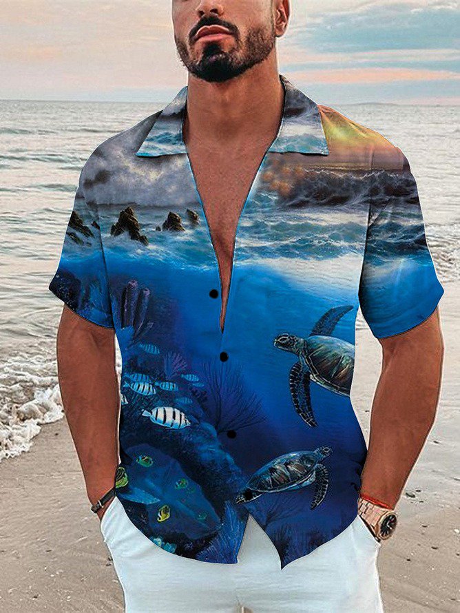 Men's Casual Turtle and Coco Button Down Shirt Everyday Vacation Hawaiian Clothing