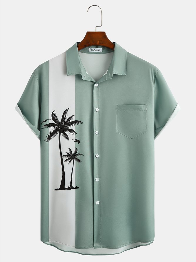 Mens Beach Print Casual Breathable Hawaiian Short Sleeve Shirt