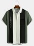 Mens Geo Print Front Buttons Soft Breathable Chest Pocket Casual Bowling Shirt