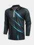 Casual Art Collection 3D Gradient Lines Geometric Color Block Pattern Lapel Zip Long Sleeve Printed Polo Shirt