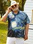 Mens Retro Van Gogh The Starry Night Lapel Loose Short Sleeve Funky Hawaiian Shirt