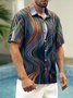 Mens 3D Abstract Print Casual Breathable Chest Pocket Short Sleeve Hawaiian Shirt